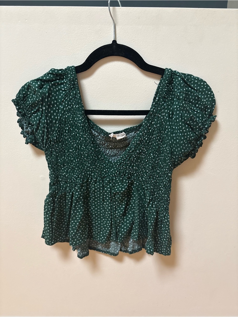 La Hearts Dark Green Smocked Peplum Blouse